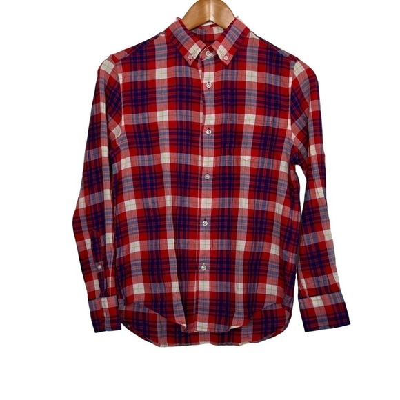 Crewcuts Shirt Plaid Button Down Long Sleeve Red Blue Size 12 NEW - Picture 1 of 4